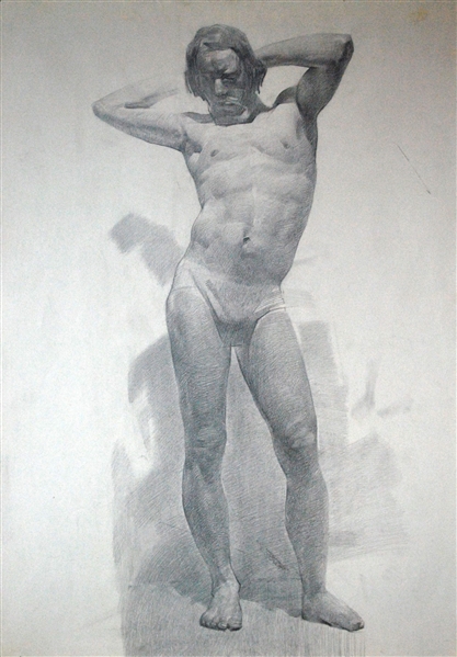 Vitally Grigoryev (Russian, b. 1957) Male Model Pose Sketch Drawing