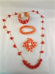 Kenneth Jay Lane Gold Tone Coral Jewelry Group: (2) Bracelets, Necklace, Brooch
