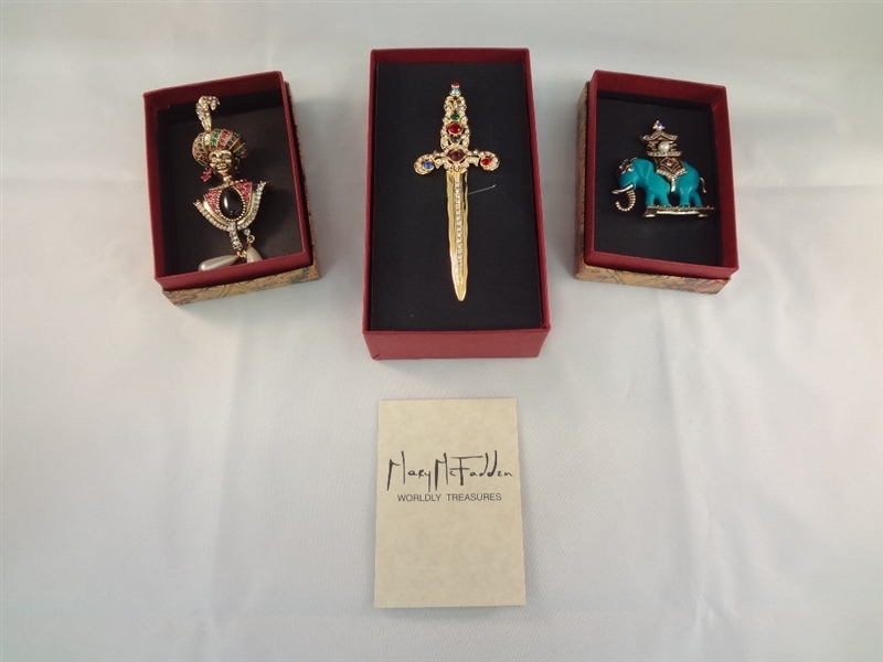 (3) Mary McFadden Brooches in Original Boxes
