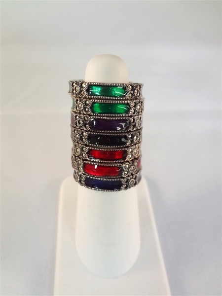 (7) Sterling Silver and Enamel Rings