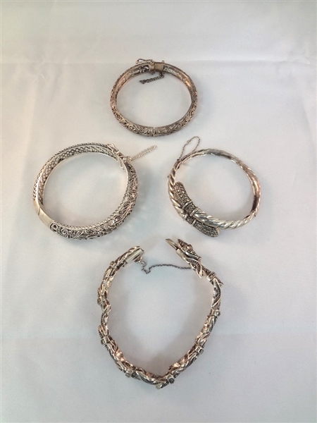 Art Deco Sterling Silver Bangle Bracelets (4)