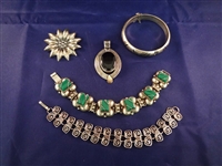 Mexican Sterling Silver Pendant, 3 Bracelets