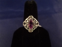 14k White Gold and Amethyst Ring Art Deco Style