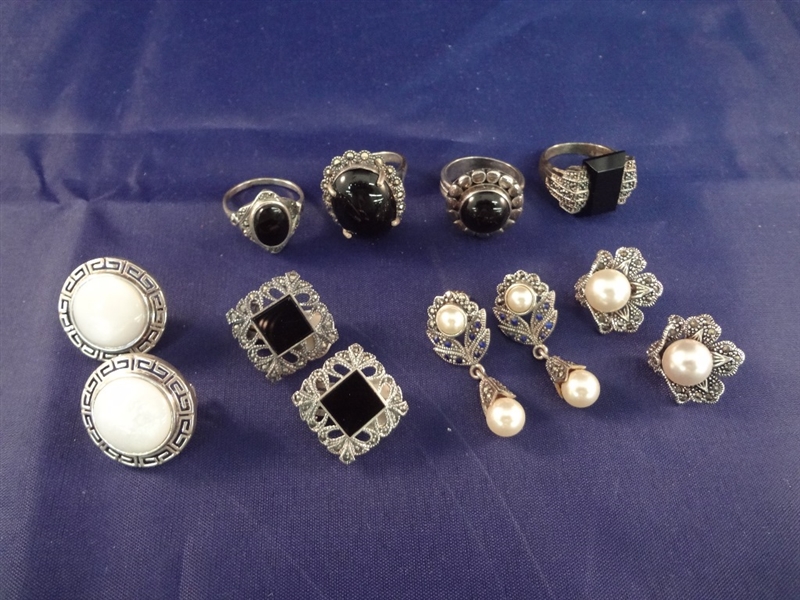 Sterling Silver Art Deco Onyx Jewelry Group