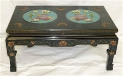 Chinese Black Lacquer Low Table Cloisonne Medallions 