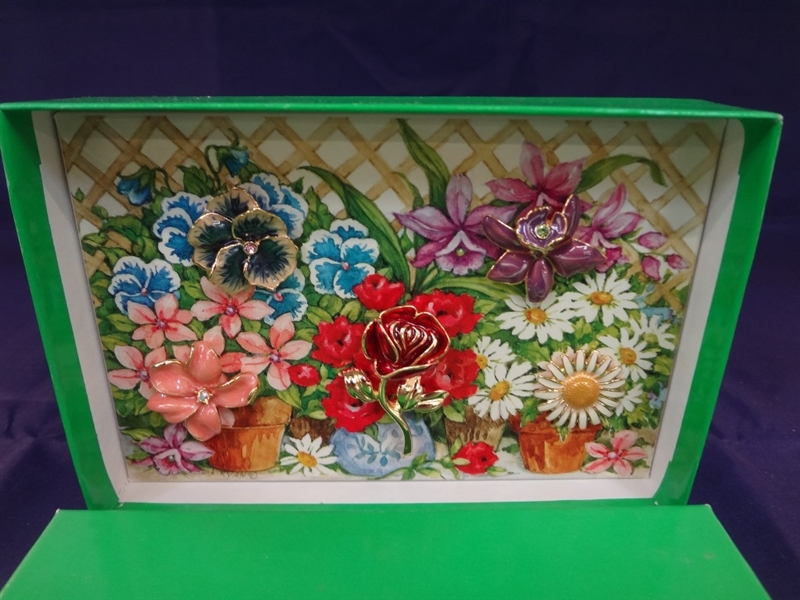 Joan Rivers Interchangeable Enamel Flower Brooch in Original Box