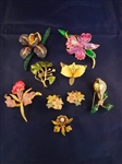 Joan Rivers Enameled Flower (7) Brooches and (1) Earrings