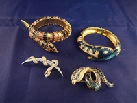 Joan Rivers (2) Snake Enameled Reticulating Bracelets and Brooches