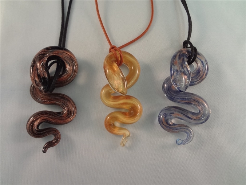 (3) Venetiaurum Murano Glass Snake Pendants