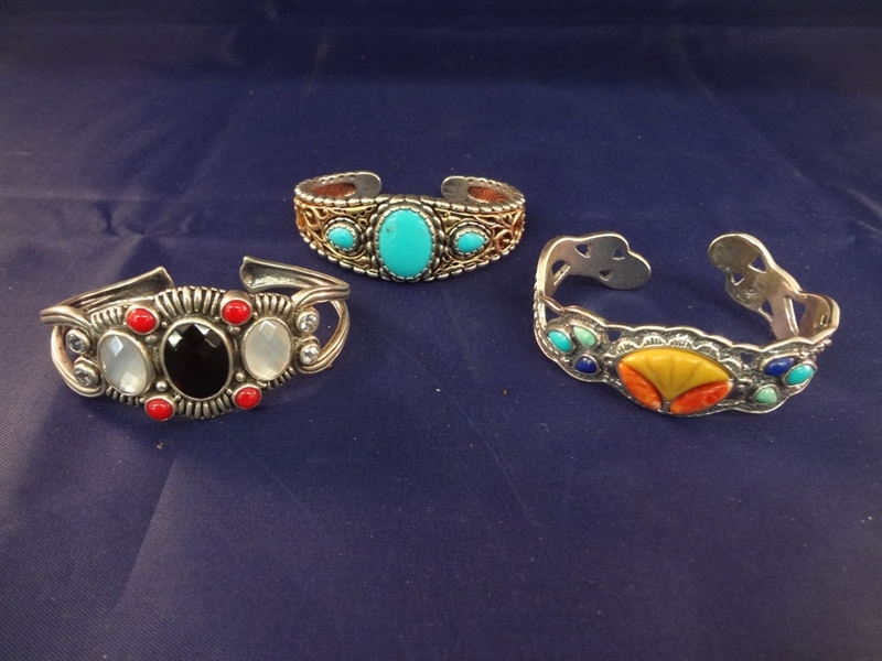 Carolyn Pollack Sterling Silver and Stone Cuff Bracelets (3)