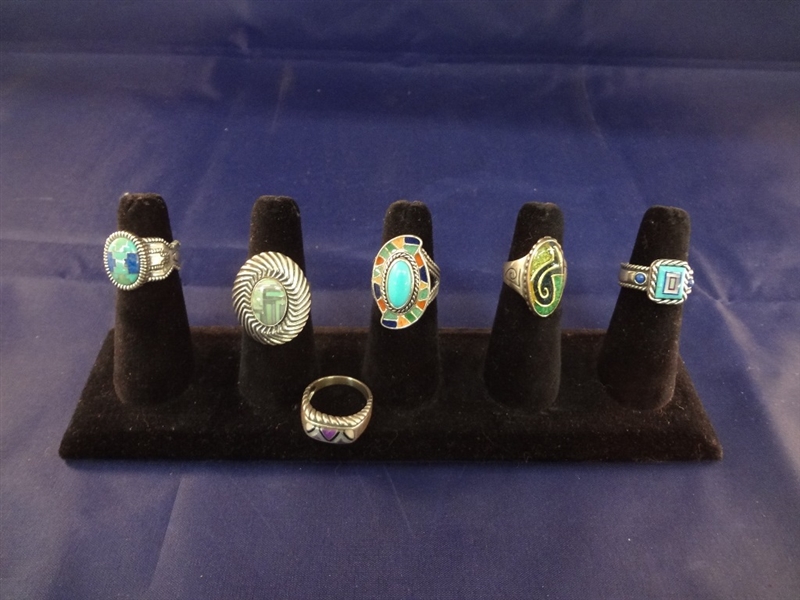 Carolyn Pollack Sterling Silver (6) Rings: Enameled with Turquoise and others