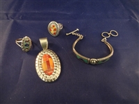 Carolyn Pollack Sterling Silver Jewelry Group: (2) Rings, (1) Bracelet, (1) Pendant