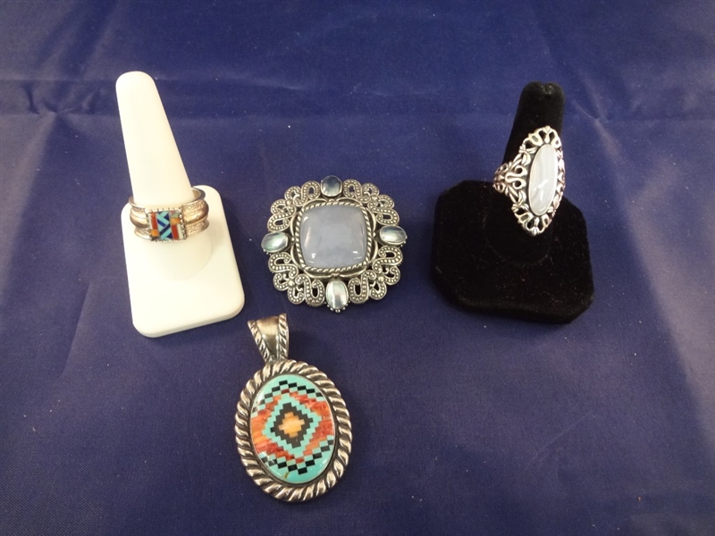 Carolyn Pollack Sterling Silver Multi Color Stone Rings and Pendant Sets