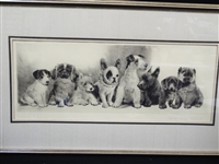 Meyer Eberhardt Original Etching "Radiening" Dogs