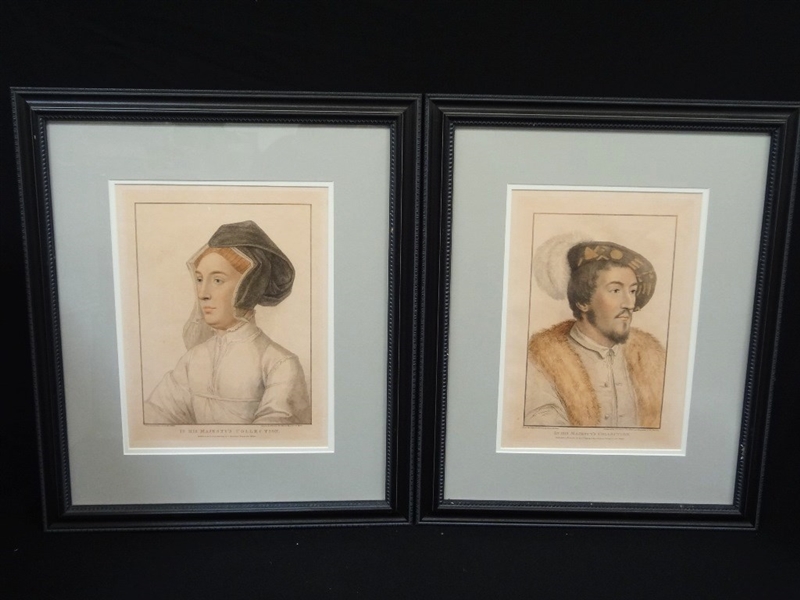 Francesco Bartolozzi Pair Engravings King Henry VIII, Jane Seymour After Holbein Original Drawings