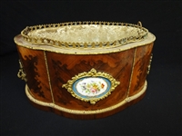 Sevres France China Planter: Inlay Curved Wood and Accent Porcelain Sevres Disk