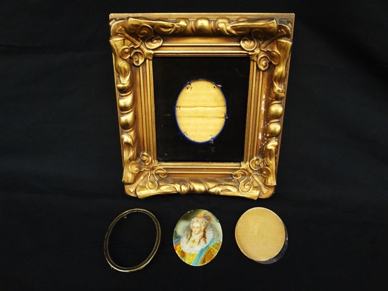 Hand Painted Miniature Aristocrat Signed Holbein 2.5 x 3.5 in Gilt Frame