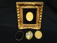 Hand Painted Miniature Aristocrat Signed Holbein 2.5 x 3.5 in Gilt Frame
