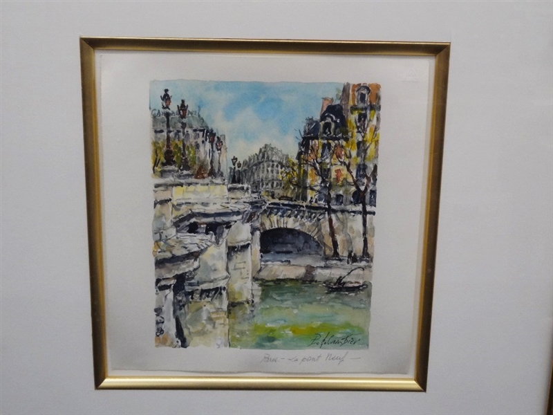 Pierre Cambier Watercolor Paris LePont Neuf Signed