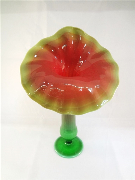 Stunning Art Glass Jack in the Pulpit Vase Pink and Green