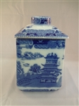 1930s Ringtons Porcelain Blue and White Tea Caddy