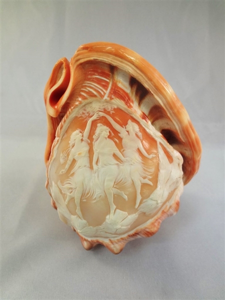 Vintage Carved Conch Shell "Three Sirens"