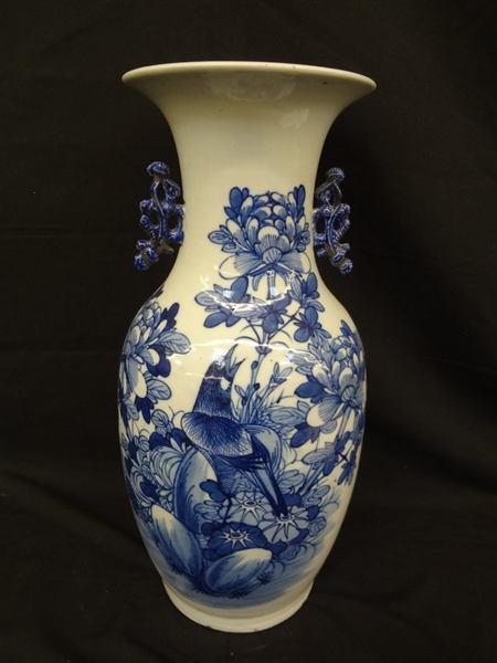 Chinese Blue and White Two Handled Oversize Vase 