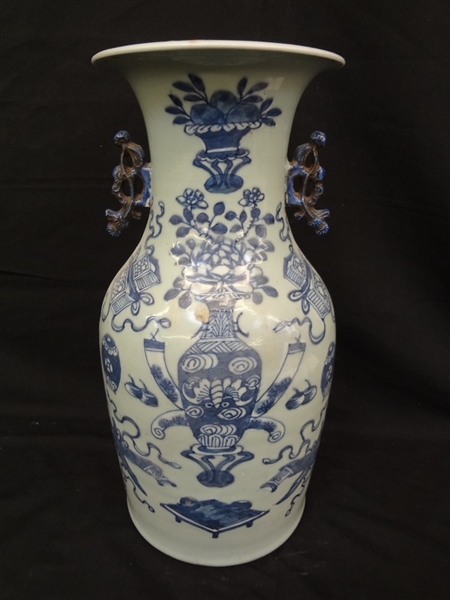 Chinese Blue and White Two Handled Oversize Vase