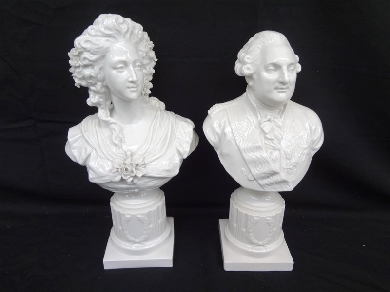 King Louis XVI and Marie Antoinette Porcelain Busts Attributed to Sevres