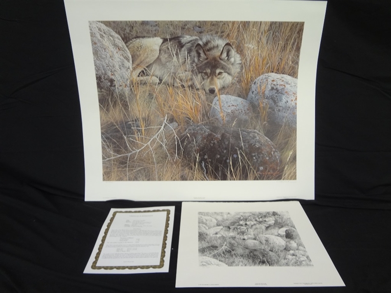 Carl Brenders "One to One Gray Wolf" with Study Signed Lithograph
