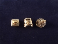 (3) Pandora Sterling Silver and 14k Gold Bracelet Charms