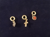 (3) Pandora Sterling Silver Dangle Charms: 2 Hearts and a Cross