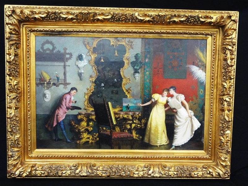 Stunning Massive Oil Painting on Canvas:Signed Martin, Victorian Sitting Room Scene