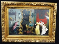 Stunning Massive Oil Painting on Canvas:Signed Martin, Victorian Sitting Room Scene