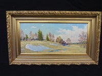 Alexander Alexandrovsky (Russian 1951) Oil Painting "April Russian Village Kovshovo"