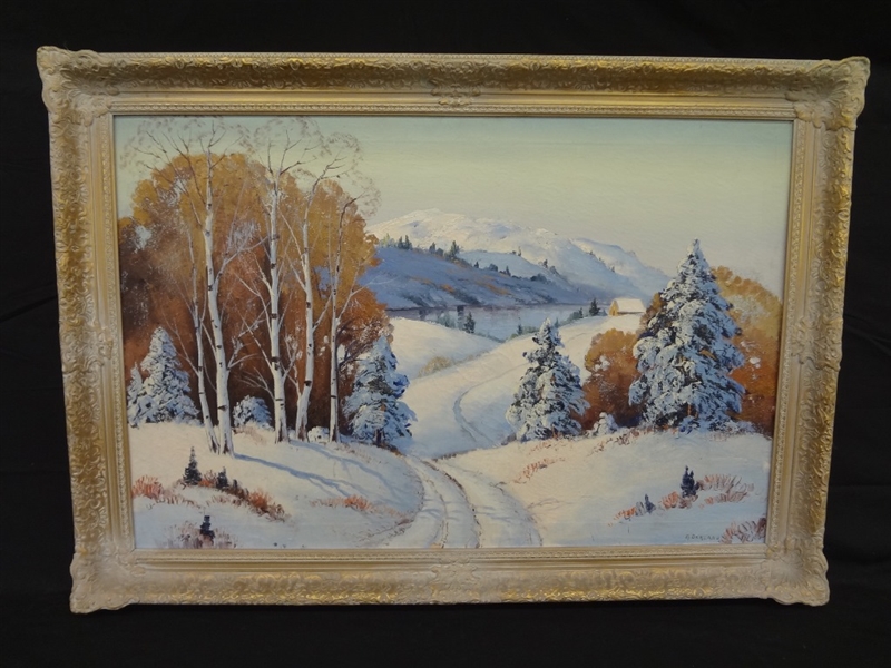 A. Berzano Original Oil on Canvas: Winter Landscape
