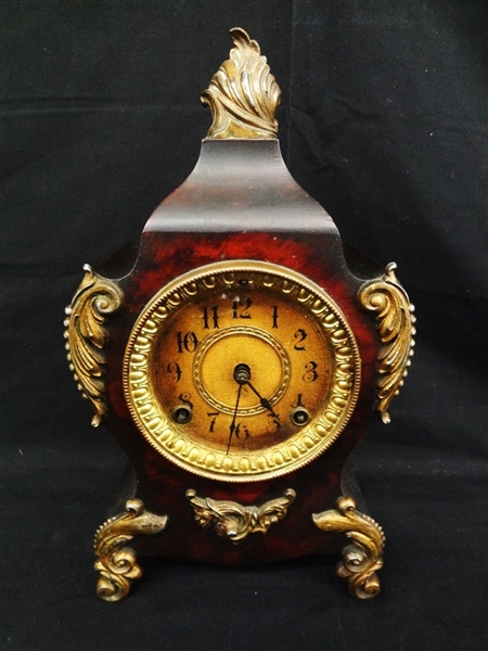 Ansonia Brass and Wood Mantle Clock