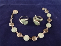 Sterling Silver and Green Apple Jade (2) Rings, Bracelet