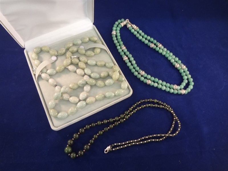 (3) Sterling Silver and Jade Necklaces