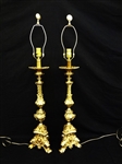 Pair of Ornate Brass Tri foot Lamps