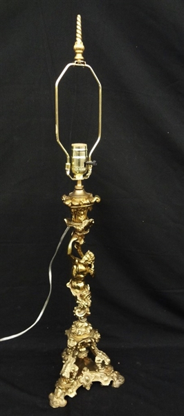 Single Brass Ornate Lamp Man with Torchiere