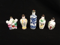 Chinese Group of Five Lidded Snuff Bottles: All Porcelain