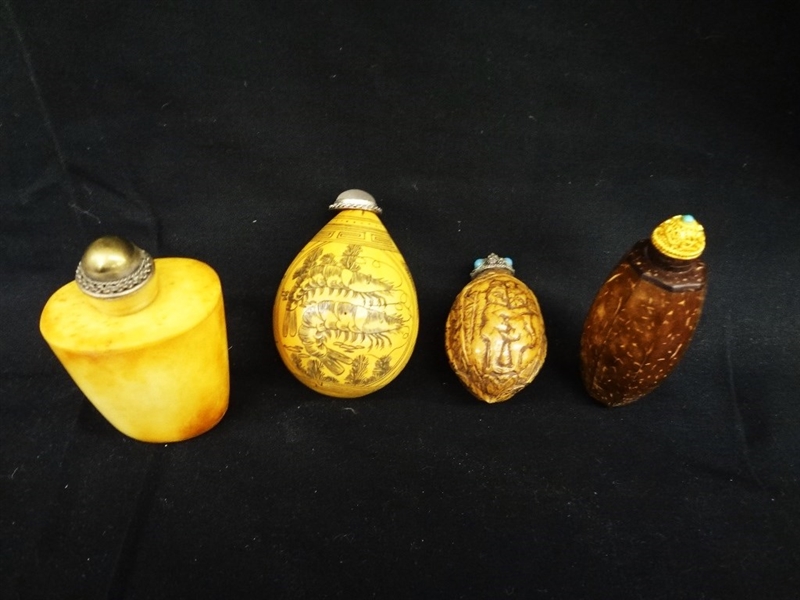 (4) Chinese Snuff Bottles Wood, Gourd