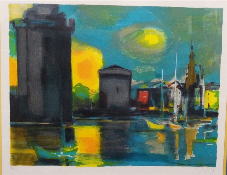 Marcel Mouly  (1918 - 2008) Signed Lithograph "Cityscape" Matted and Framed
