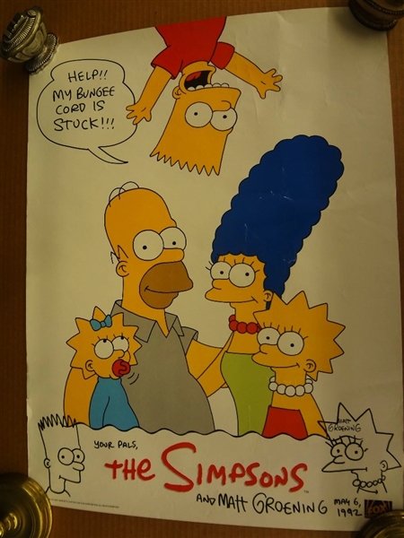 "The Simpsons" Poster Autographed by Matt Groening with Drawing