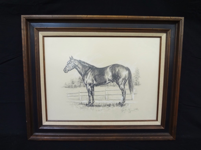 Cynthia R. Tribble Original Charcoal Drawing Horse Matted and Framed