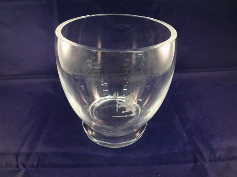 Steuben Art Glass Vase with Etched Lion Detail
