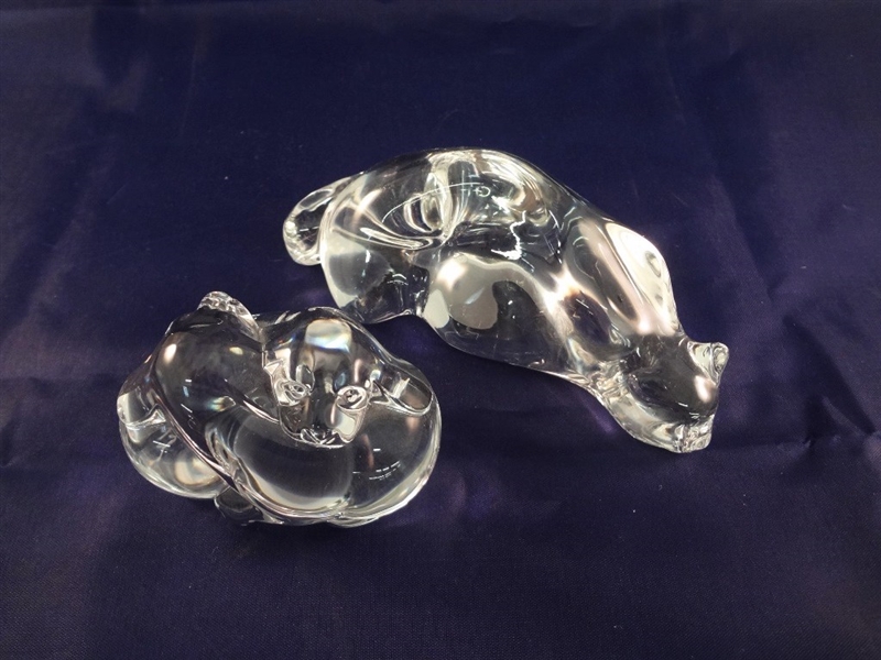 Pair Steuben Glass Animal Figurines: Cat, and Cuddled Dogs