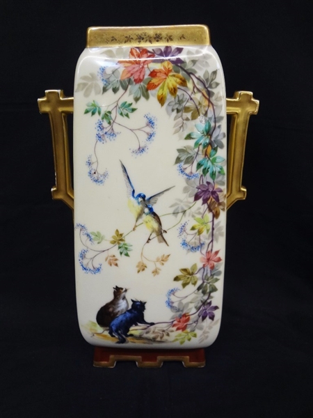 Hand Painted Large Double Handle Centerpiece Vase