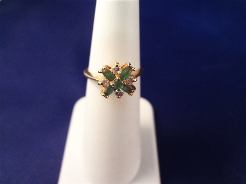 14K Gold Emerald and Diamond Ring Size 5.25